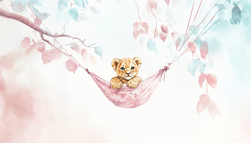 Papier peint lionceau Douceur aquarelle pour chambre d'enfant
