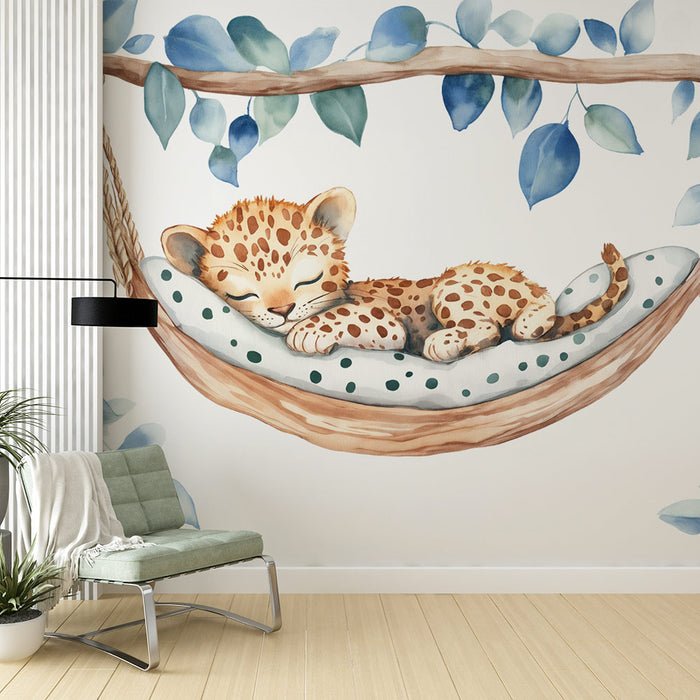 Papier peint léopard endormi | Décoration murale enfantine