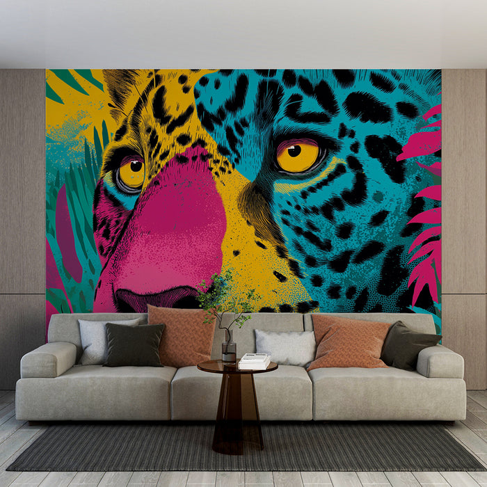 Papier peint léopard tropical | Couleurs vives et exotiques