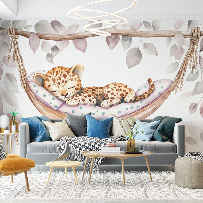 Papier peint jungle | Adorable léopard endormi