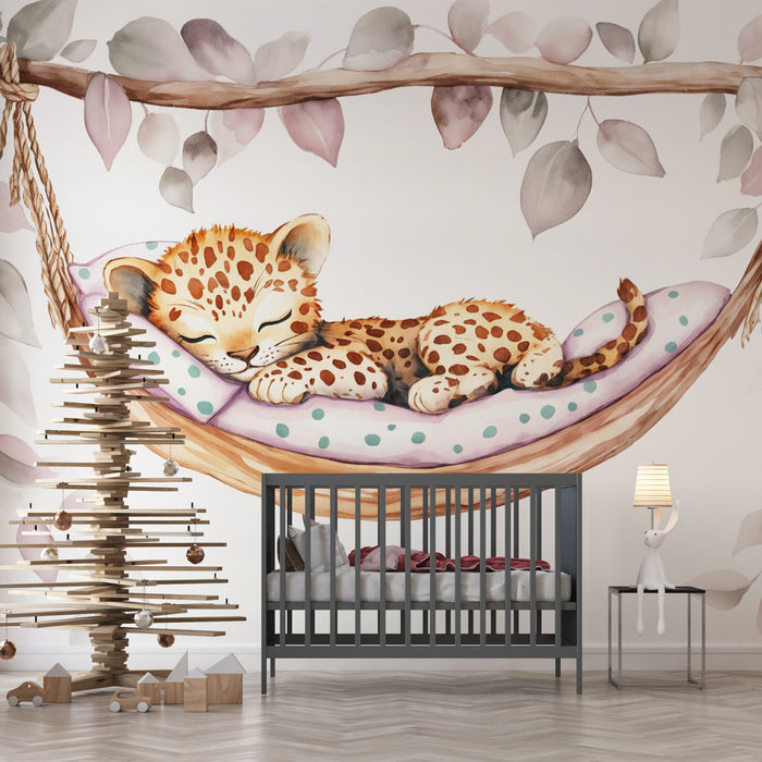 Papier peint animalier | Bébé guépard endormi dans un hamac