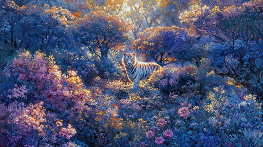 Papier peint tigre fantaisie Jungle onirique et florale