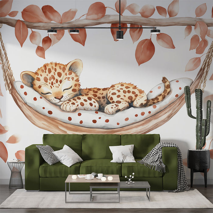 Papier peint léopard endormi | Design doux pour chambre d'enfant