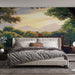 Papier peint paysage exotique avec tigre et montagnes pour chambre à coucher élégante