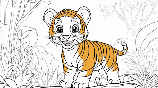 Papier peint tigre Illustration adorable de tigreau dans la jungle