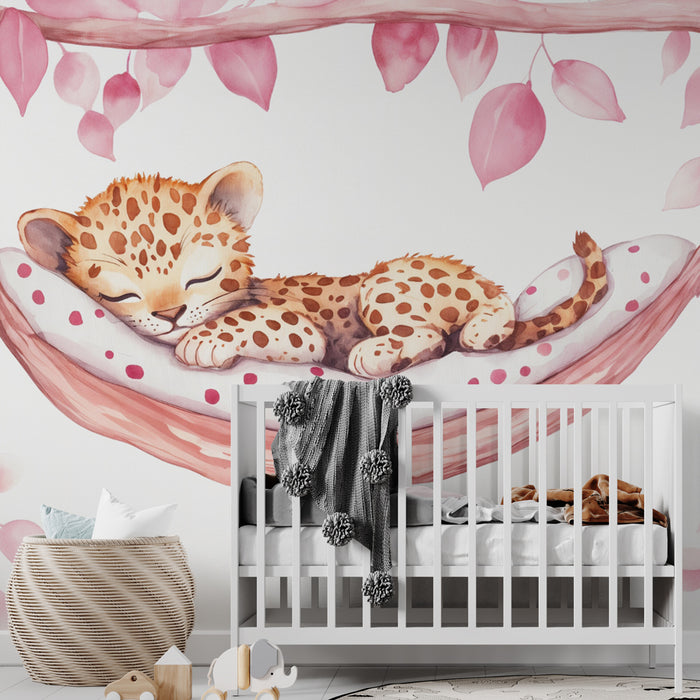 Papier peint bébé léopard | Douceur et Sérénité en Rose