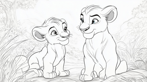 Papier peint lionceaux Art mural animé en noir et blanc