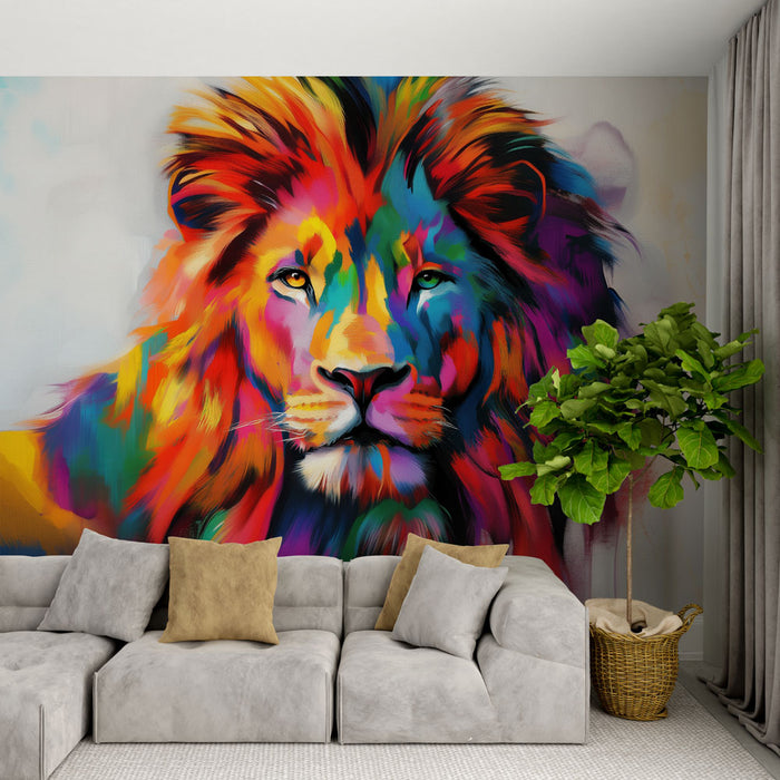Papier peint lion coloré | Art mural vibrant