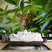 Papier peint jungle vert avec léopard pour chambre adulte moderne