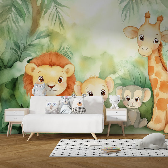 Papier peint jungle | Animaux de la savane pour chambre d'enfant