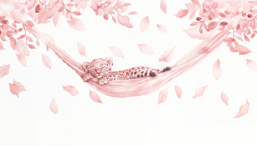 Papier peint jungle bébé Léopard rose et hamac