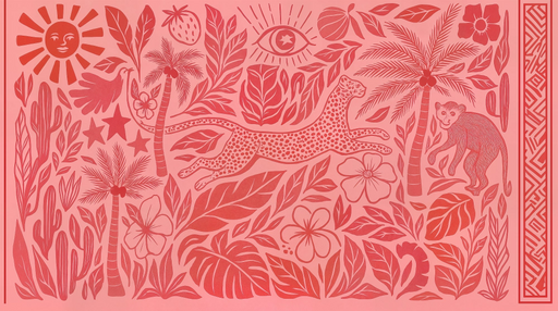 Papier peint exotique Design jungle rose et rouge
