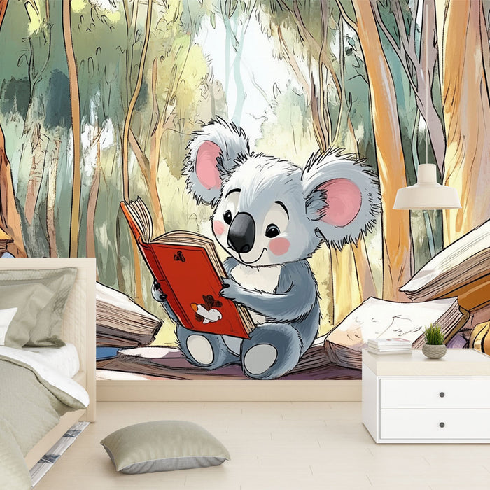 Papier peint Koala Lecture | Ambiance Enchanteresse en Forêt