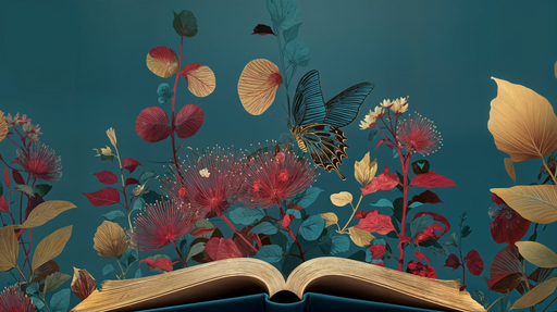 Papier peint floral et papillon Évasion littéraire