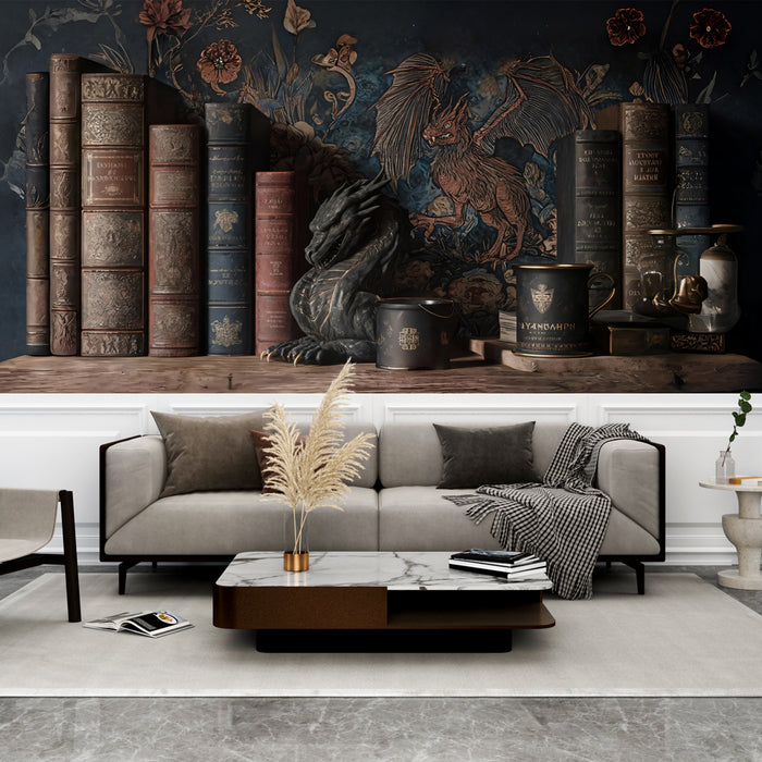 Papier peint fantastique | Décor médiéval avec dragon