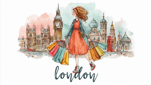Papier peint London Shopping Illustration Colorée et Joyeuse