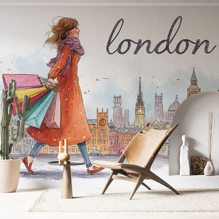 Papier peint Londres | Femme élégante et shopping