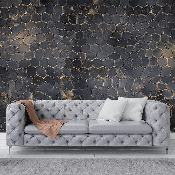 Papier peint géométrique | Design en noir et doré