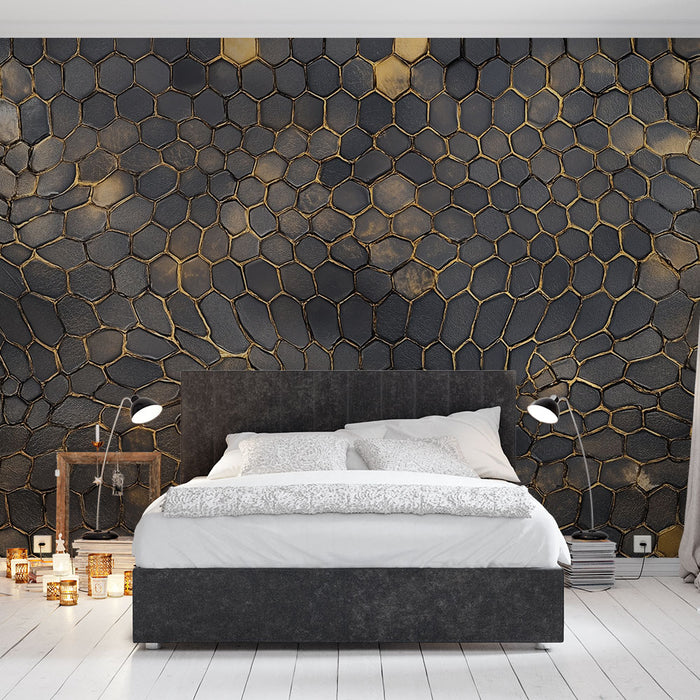 Papier peint motif géométrique | Noir et doré