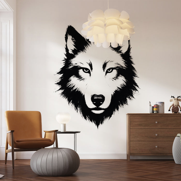 Papier peint loup | Design artistique en noir et blanc