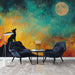 Papier peint mural artistique avec loup et pleine lune pour salon moderne et élégant