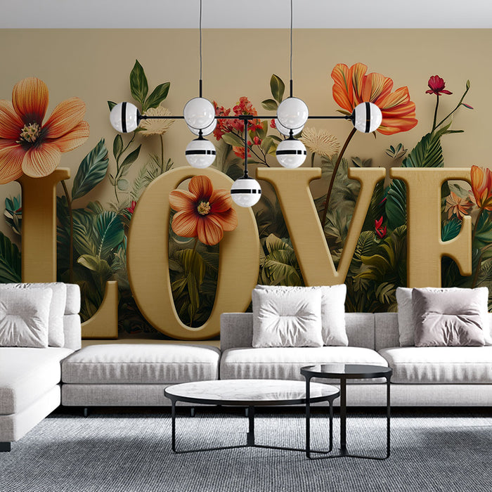Papier peint floral LOVE | Design romantique et élégant