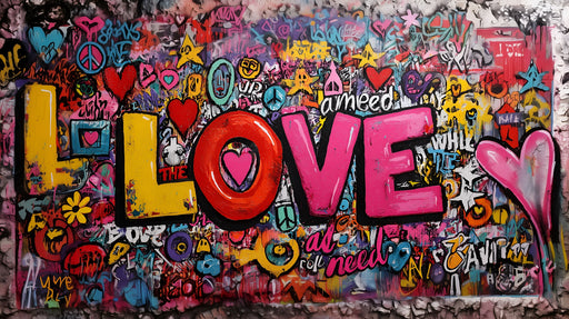 Papier peint graffiti LOVE Art urbain multicolore