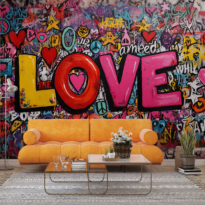 Papier peint graffiti LOVE | Art urbain multicolore