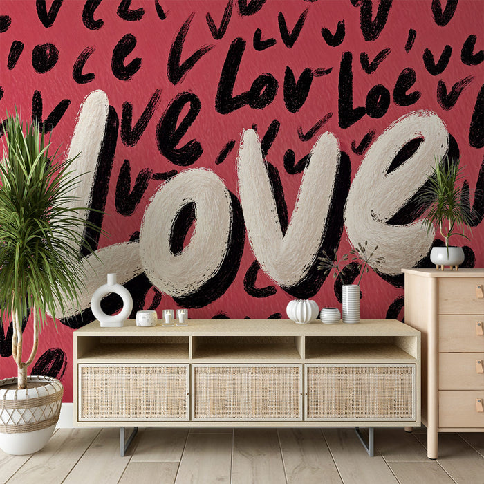 Papier peint amour | Design artistique sur fond rouge