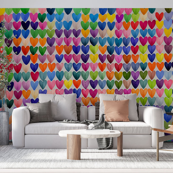 Papier peint cœurs | Palette arc-en-ciel