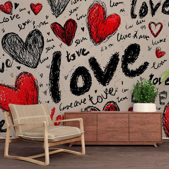 Papier peint amour | Cœurs rouges et noirs