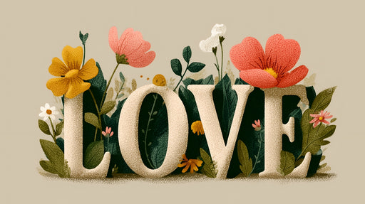 Papier peint floral LOVE Illustration romantique et colorée