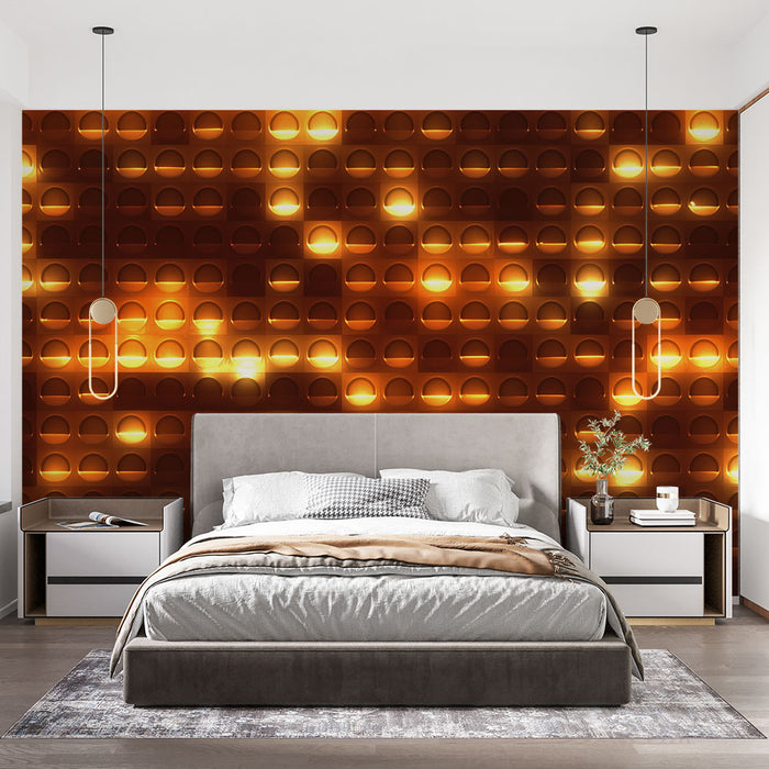 Papier peint lumineux | Motif rétro en or et brun