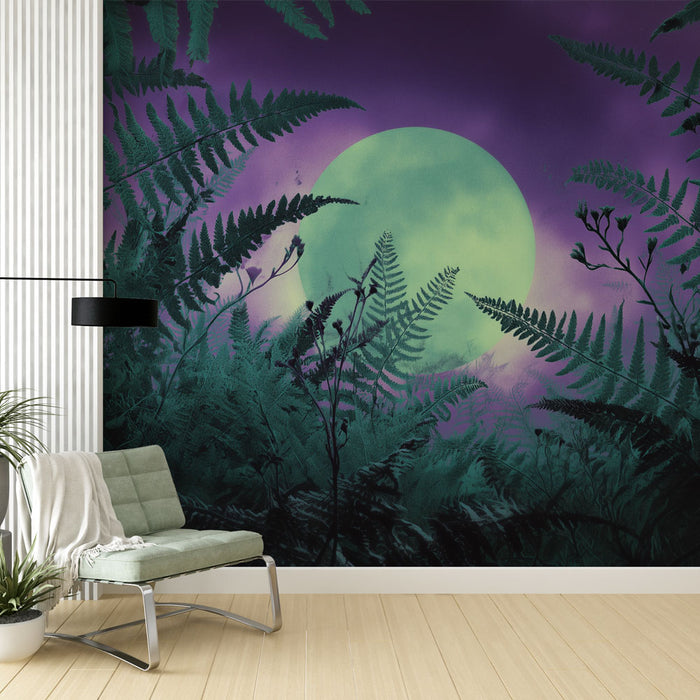 Papier peint lune en forêt | Paysage féerique