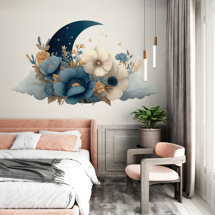 Papier peint floral et lunaire | Design Mystique et Élégant