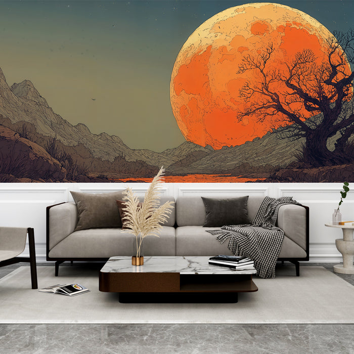 Papier peint paysage lunaire | Éclat d'une lune géante