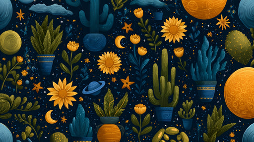 Papier peint cactus floral Design céleste et botanique