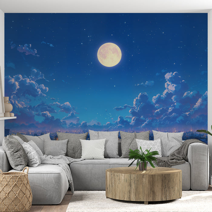 Papier peint ciel nocturne | Lune et étoiles scintillantes