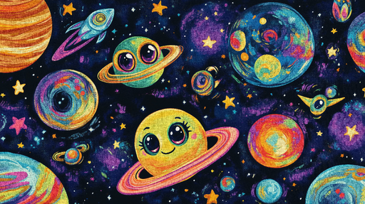 Papier peint Espace Kawaii Univers coloré pour chambre enfant