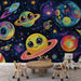 Papier peint espace coloré avec planètes et étoiles pour chambre d'enfant.