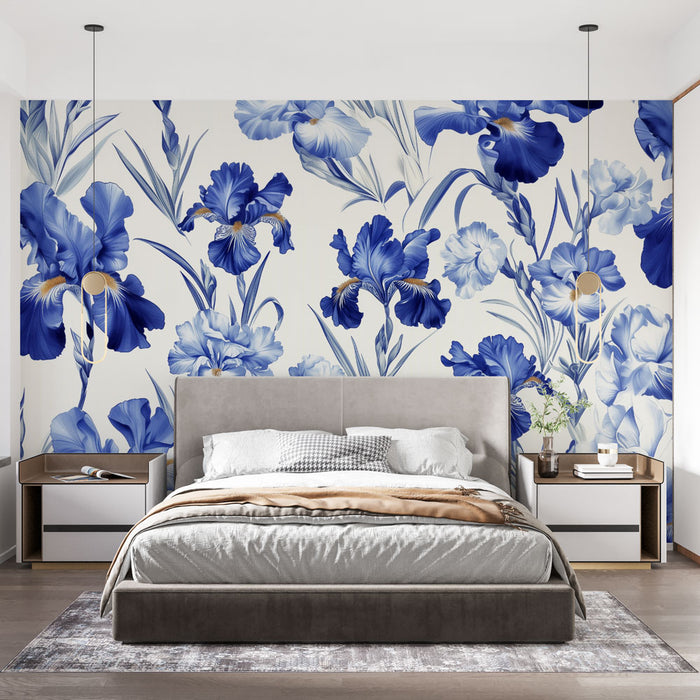 Papier peint floral | Iris bleus élégants