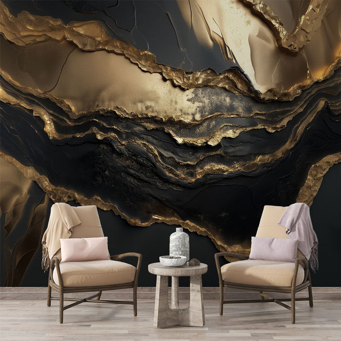 Papier peint abstrait | Texture dorée et noire élégante