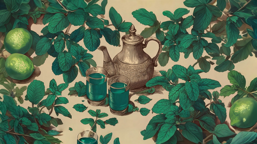 Papier peint thé à la menthe Art botanique oriental