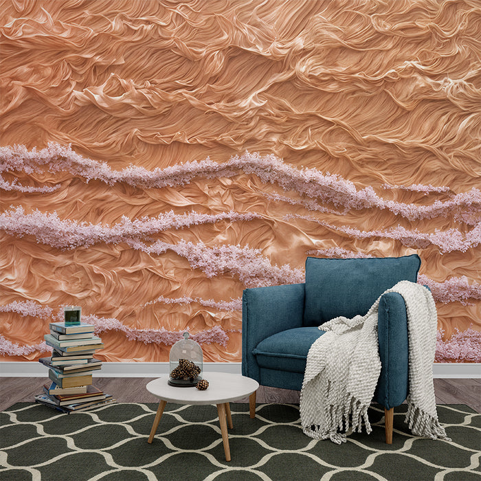 Papier peint onirique | Vagues et Fleurs Roses