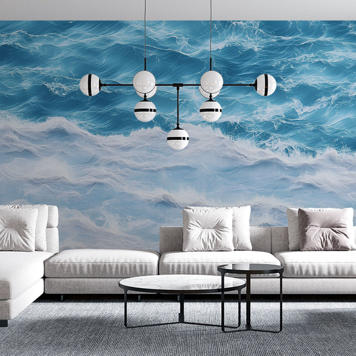 Papier peint océan | Motif de vagues bleues et blanches