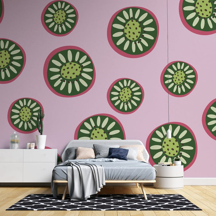 Papier peint motif | Kiwi vert et fond rose