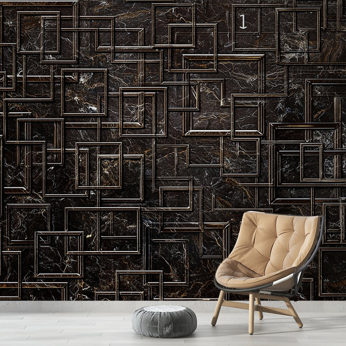 Papier peint géométrique | Motif quadrillage sombre