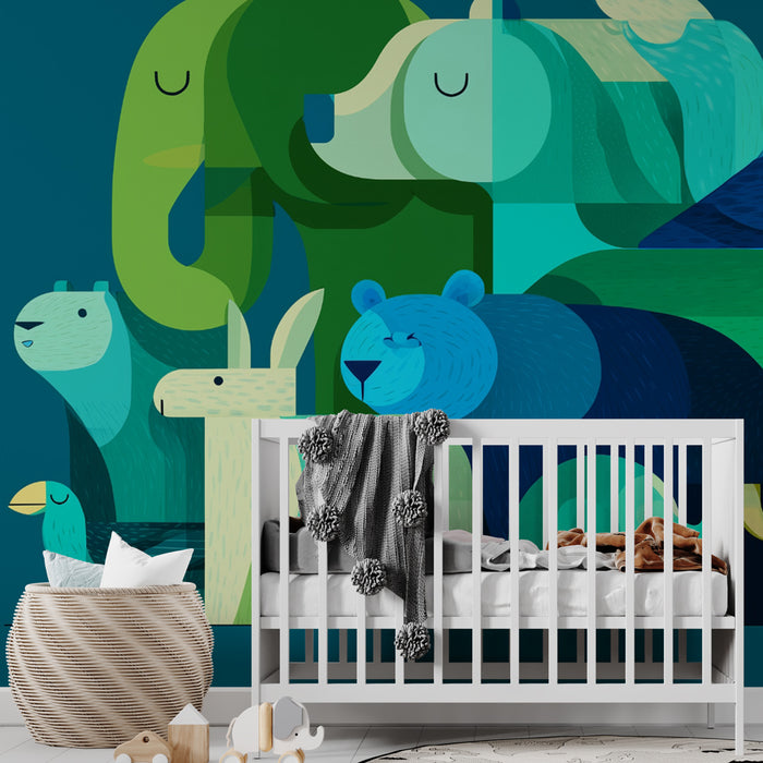 Papier peint animaux géométriques | Design moderne et coloré