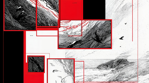 Papier peint graphique Design abstrait en noir, blanc et rouge