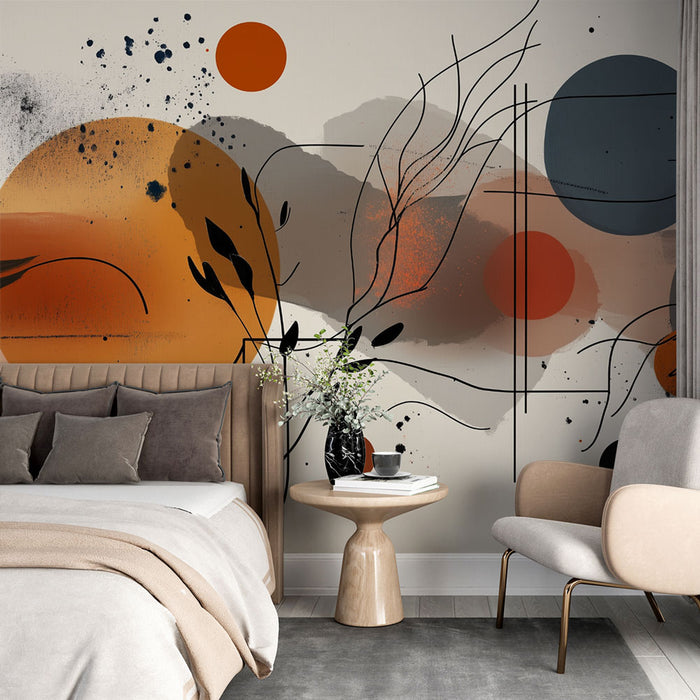 Papier peint abstrait moderne | Cercles et feuilles